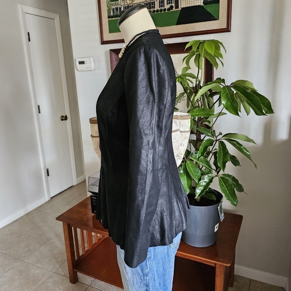 My Tribe leather retro zip up peplum sleek elegant feminine light jacket Size M - Picture 2 of 7